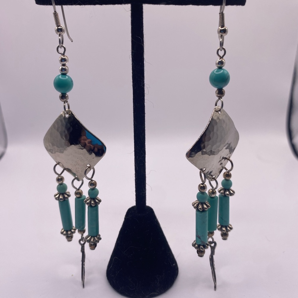 Chic Silver and Turquoise Drop Earrings